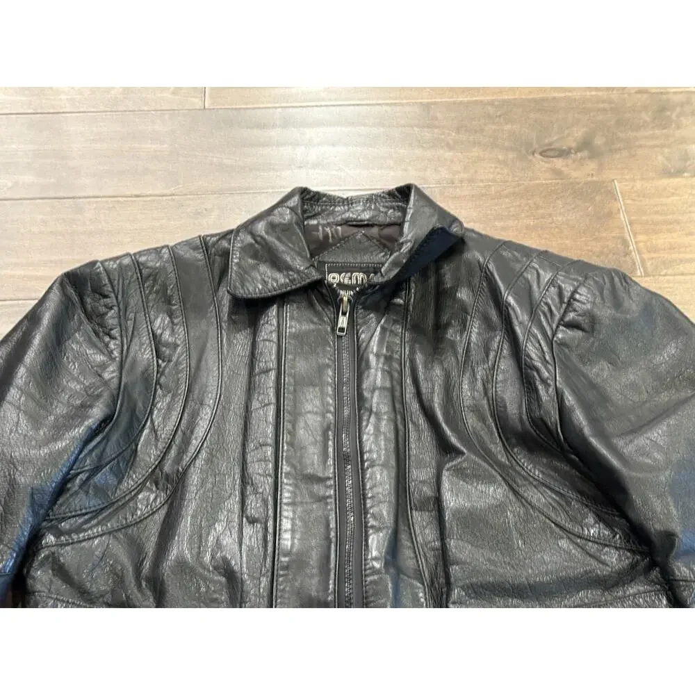 Vintage Demain Mens Black Full Zip Leather Jacket Size 40 Made In Korea